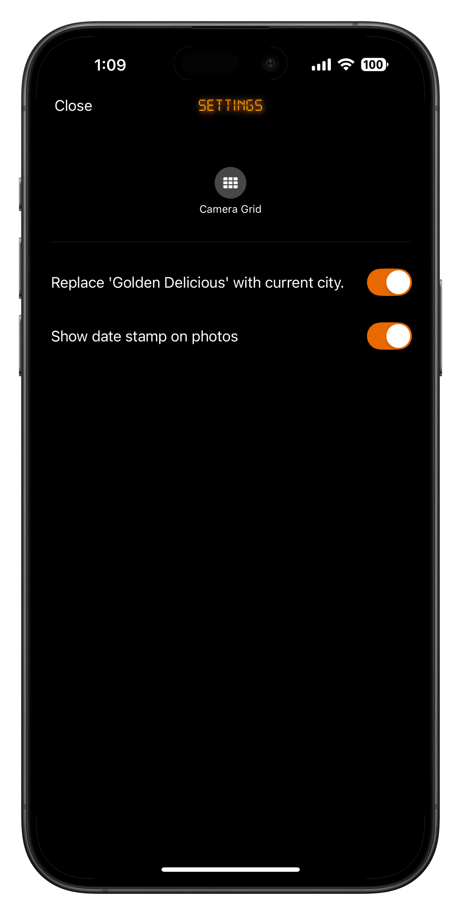 Settings page
